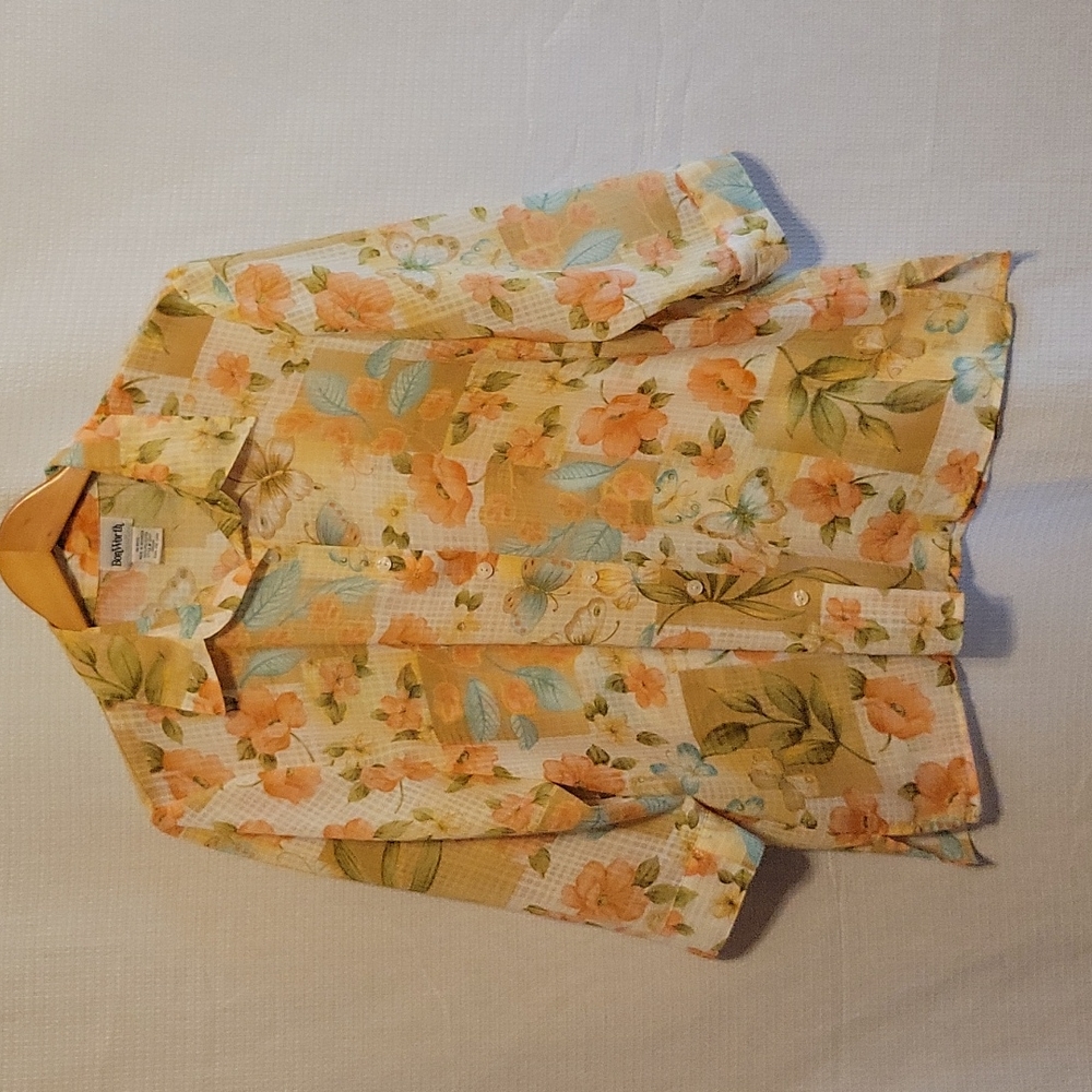 BonWorth Sheer Floral Butterfly Button Down Blouse